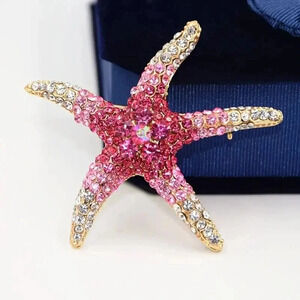 Sparkly Starfish Brooch Pin with Pink accents and Shiny Zirconia stones